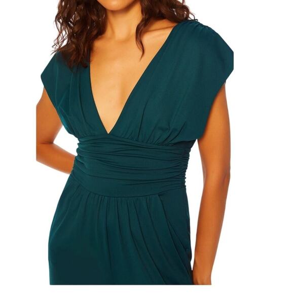 Susana Monaco Dark Teal Peacock Plunge V Neck Pantsuit Jumpsuit XL - Picture 4 of 11